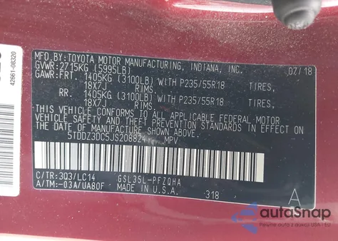 2018 Toyota Sienna Xle Premium 7 Passenger from USA, damaged, VIN 5TDDZ3DC5JS208824